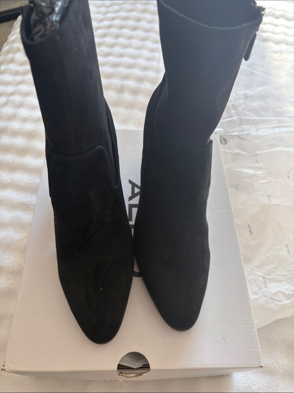 Brand New Black Suede Ankle Zip Heel Boots Aldo